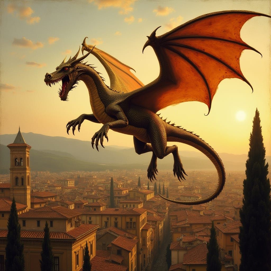 Flying Dragon Soars Above Renaissance Florence