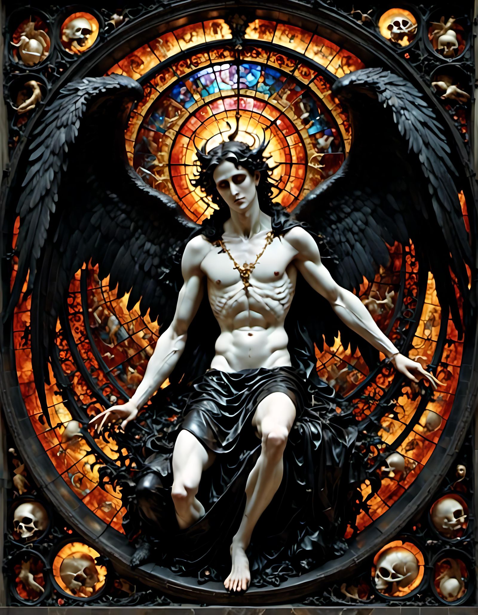 Fallen Angel Lucifer in Stained Glass Style