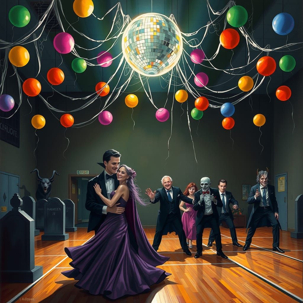 Monster Prom: Vampire and Zombie Dance, Oil Painting