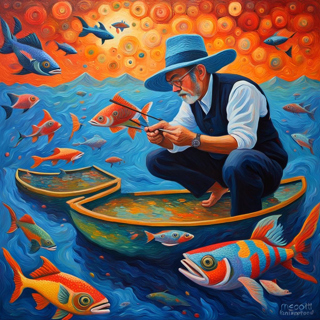 Surreal Portrait of Artist Painting Floating Islands