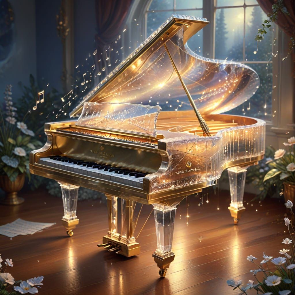 Ethereal Crystal Piano in Fantasy Landscape