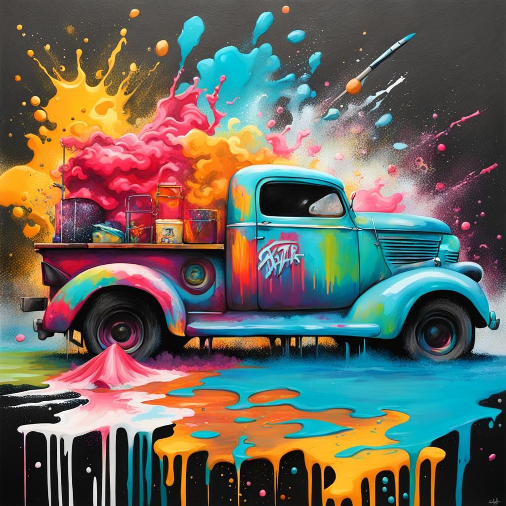 Colorful Beach Graffiti Art in Splash Style