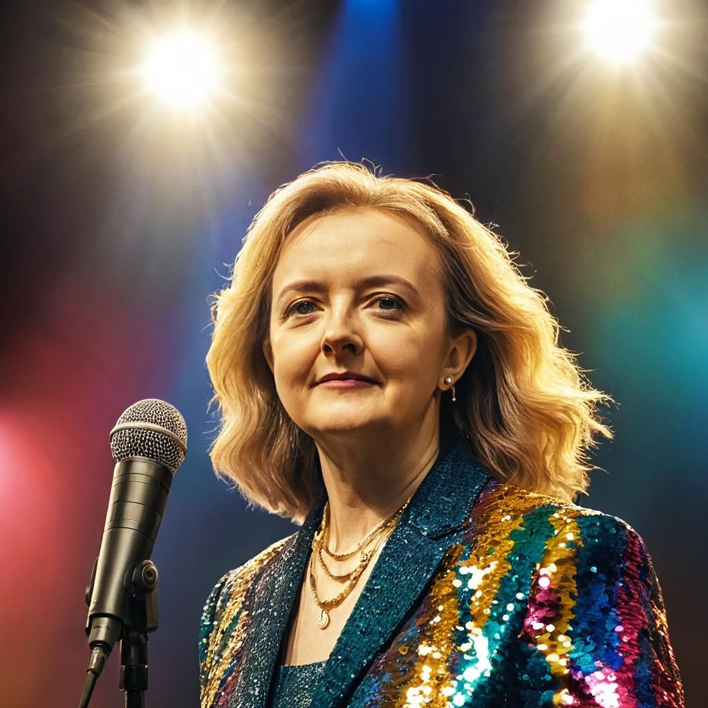 Woman Singing on Stage in Vibrant Oil Painting