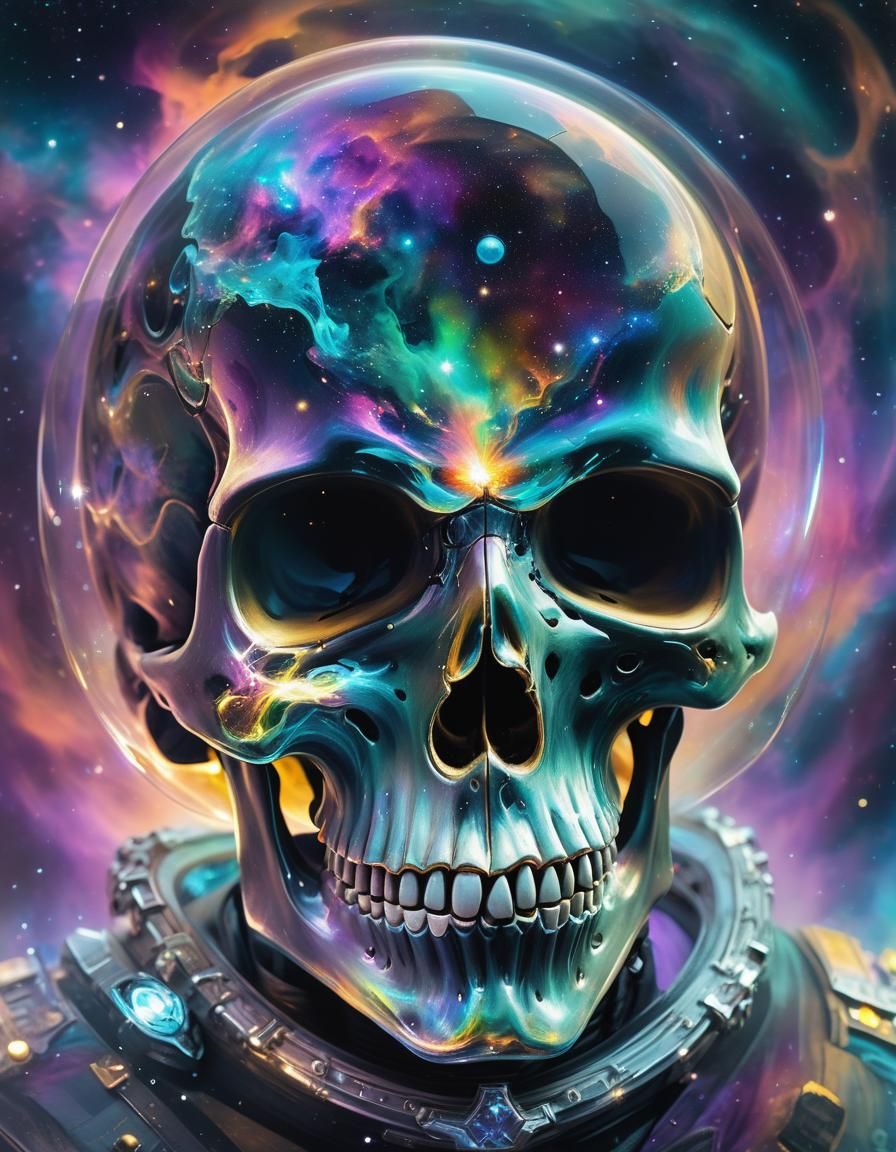 Cosmic Surrealism: Officer's Skull in Orb Shield