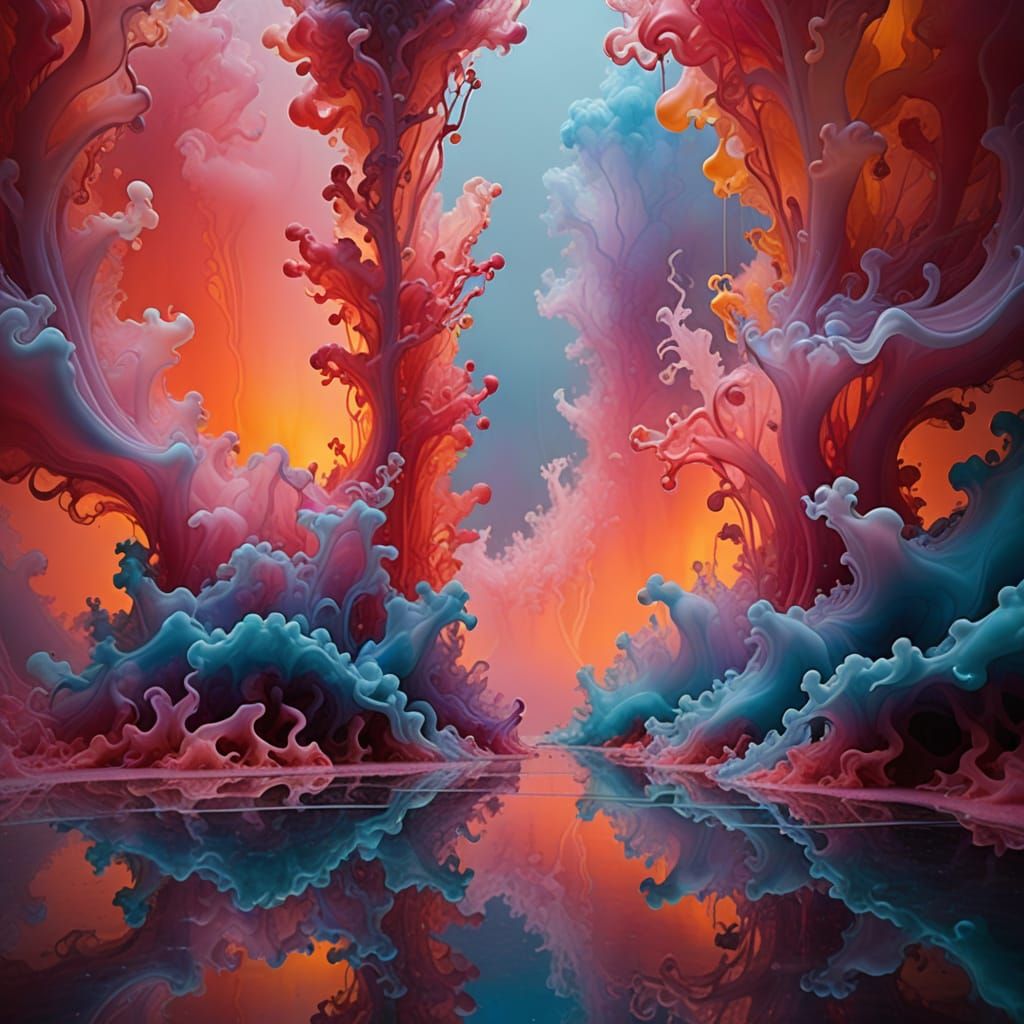 Ethereal Glass Forms Dancing in Iridescent Mist