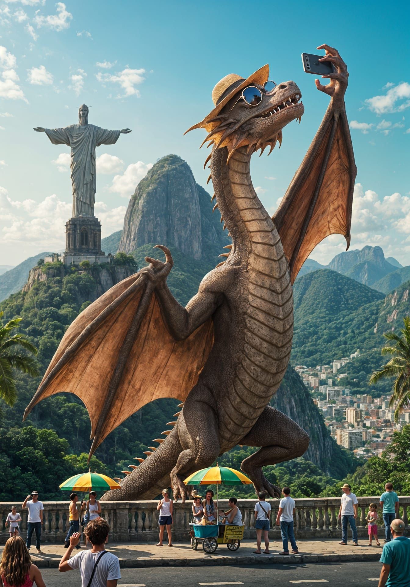 Giant Dragon Tourist Takes Selfie in Rio