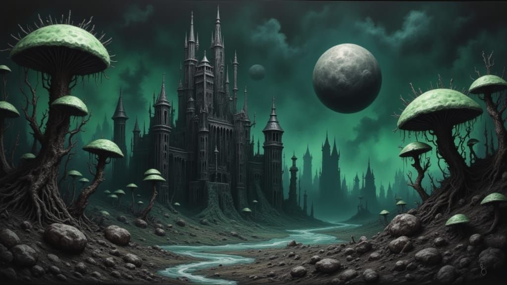 Alien Exoplanet Gothic Church Under Menacing Sky