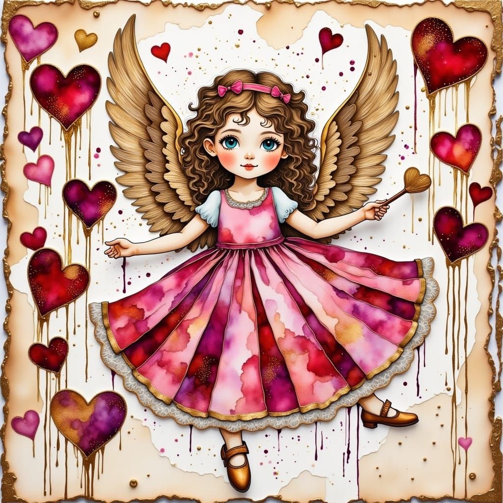 Whimsical Hand-Drawn Love Card with Happy Cupid