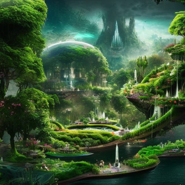 City of Eden: Floating Gardens in Digital Painting