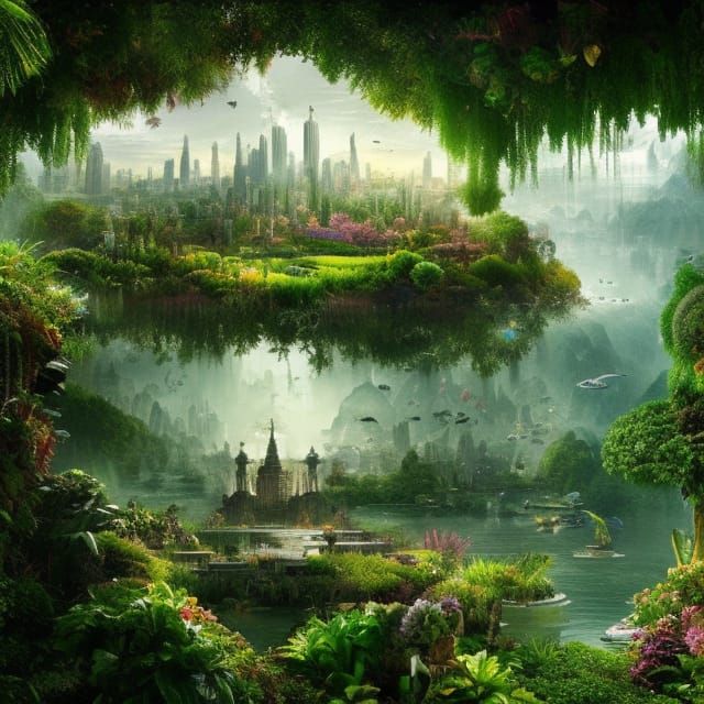 City of Eden: Floating Gardens in Digital Painting
