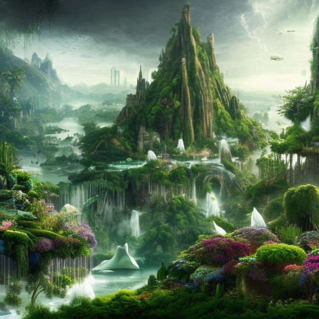 City of Eden: Floating Gardens in Digital Painting