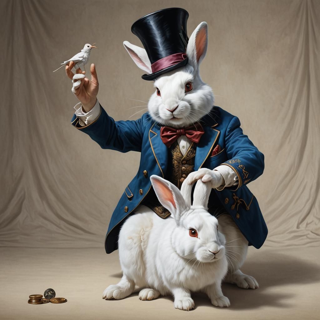 Rabbit Magician Pulls Human From Hat, Hyper-Realistic Portra...