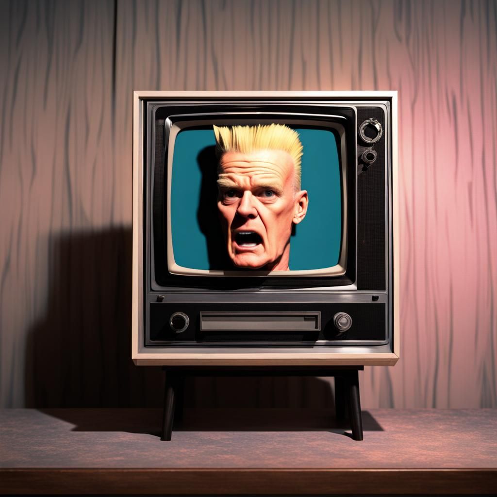 Max Headroom Glaring Inside Old TV: Realistic 3D Render