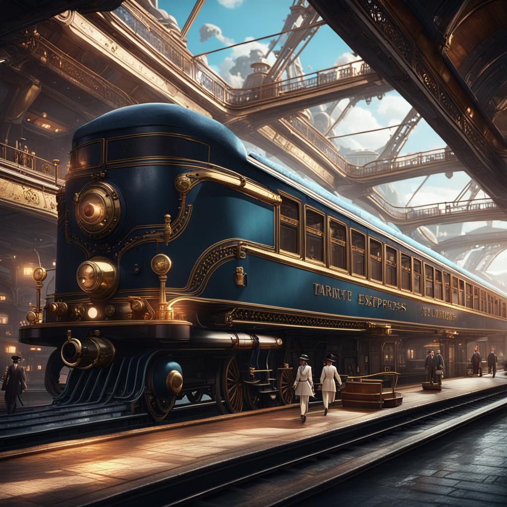 Luxury Space Train Departs: Detailed Matte Painting