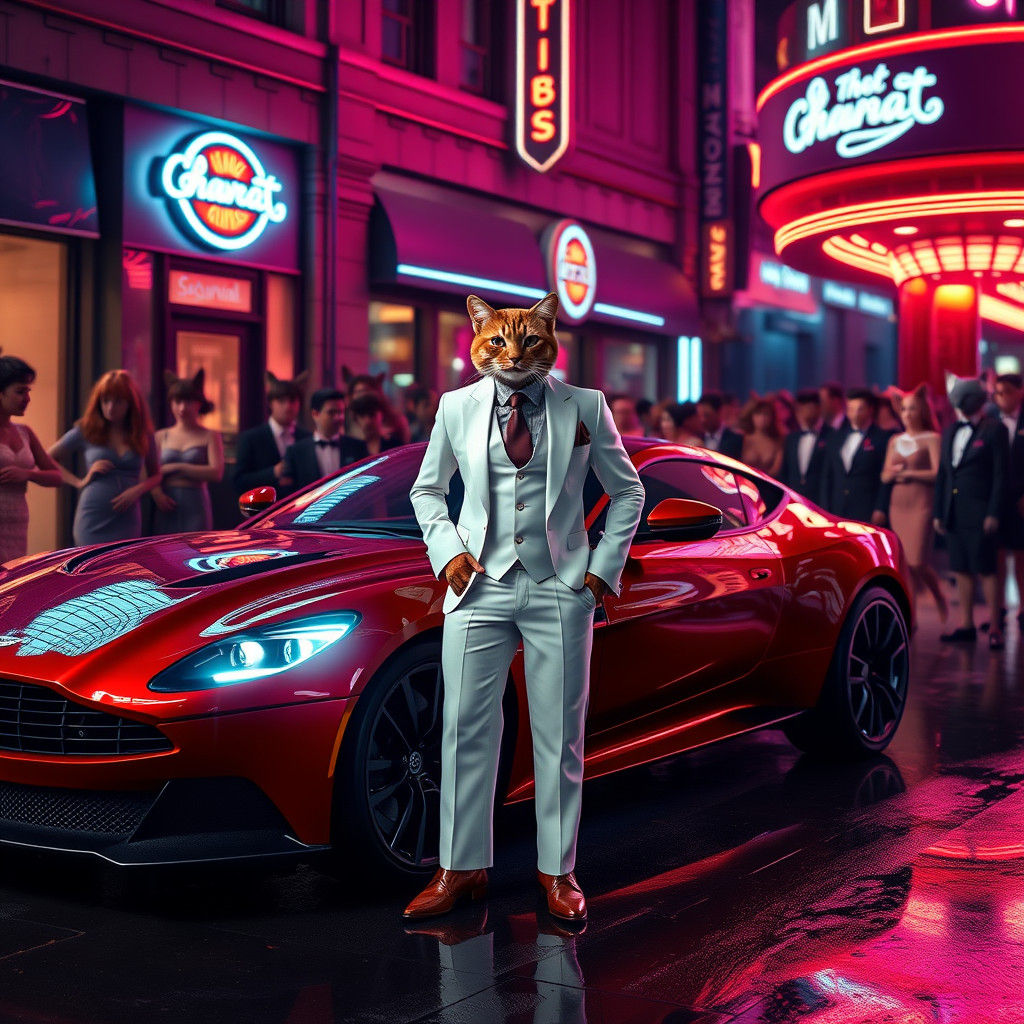 Sleek Feline Gentleman Stepping Out in Downtown Nightlife