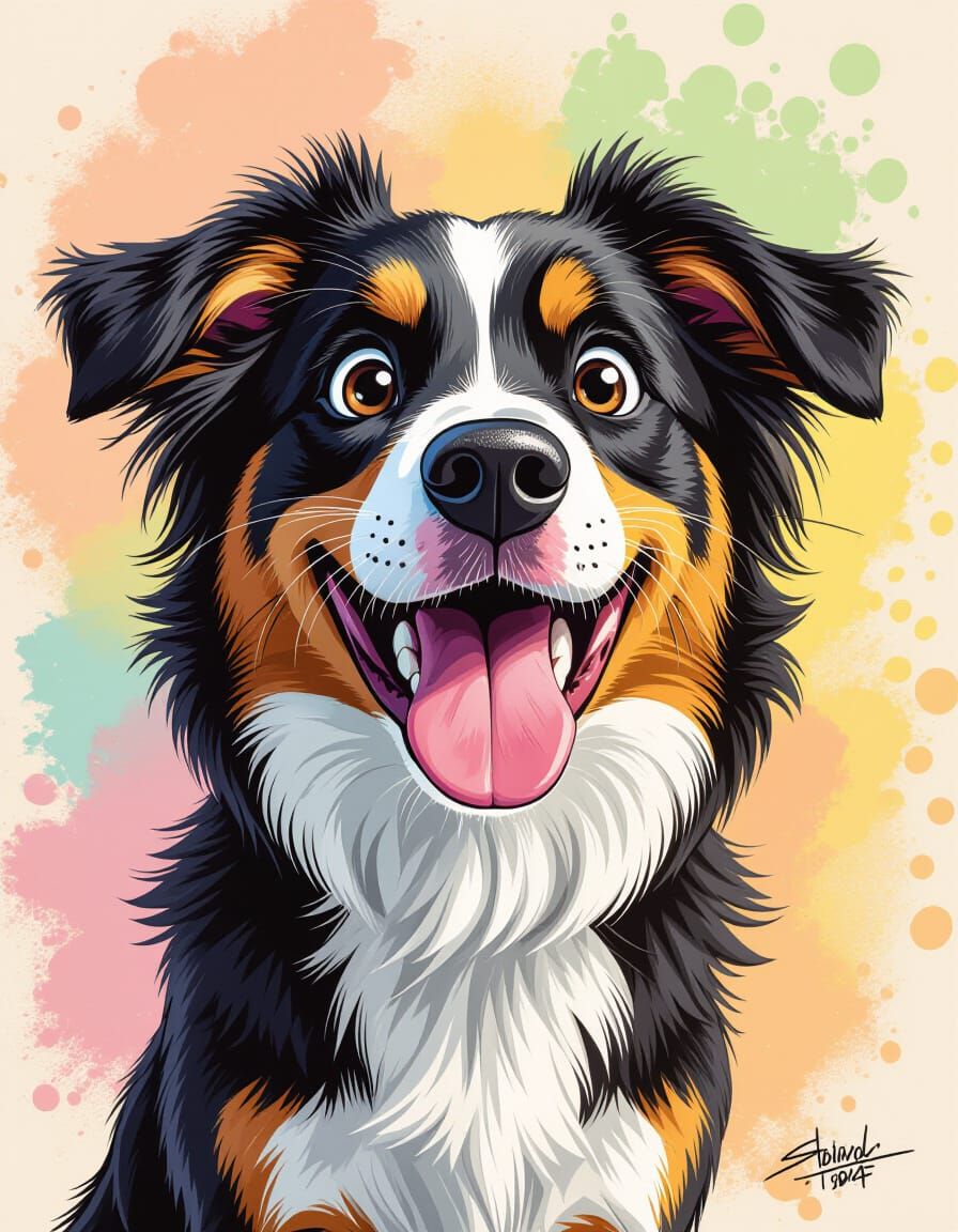 Cartoon Border Collie with Exaggerated Expression