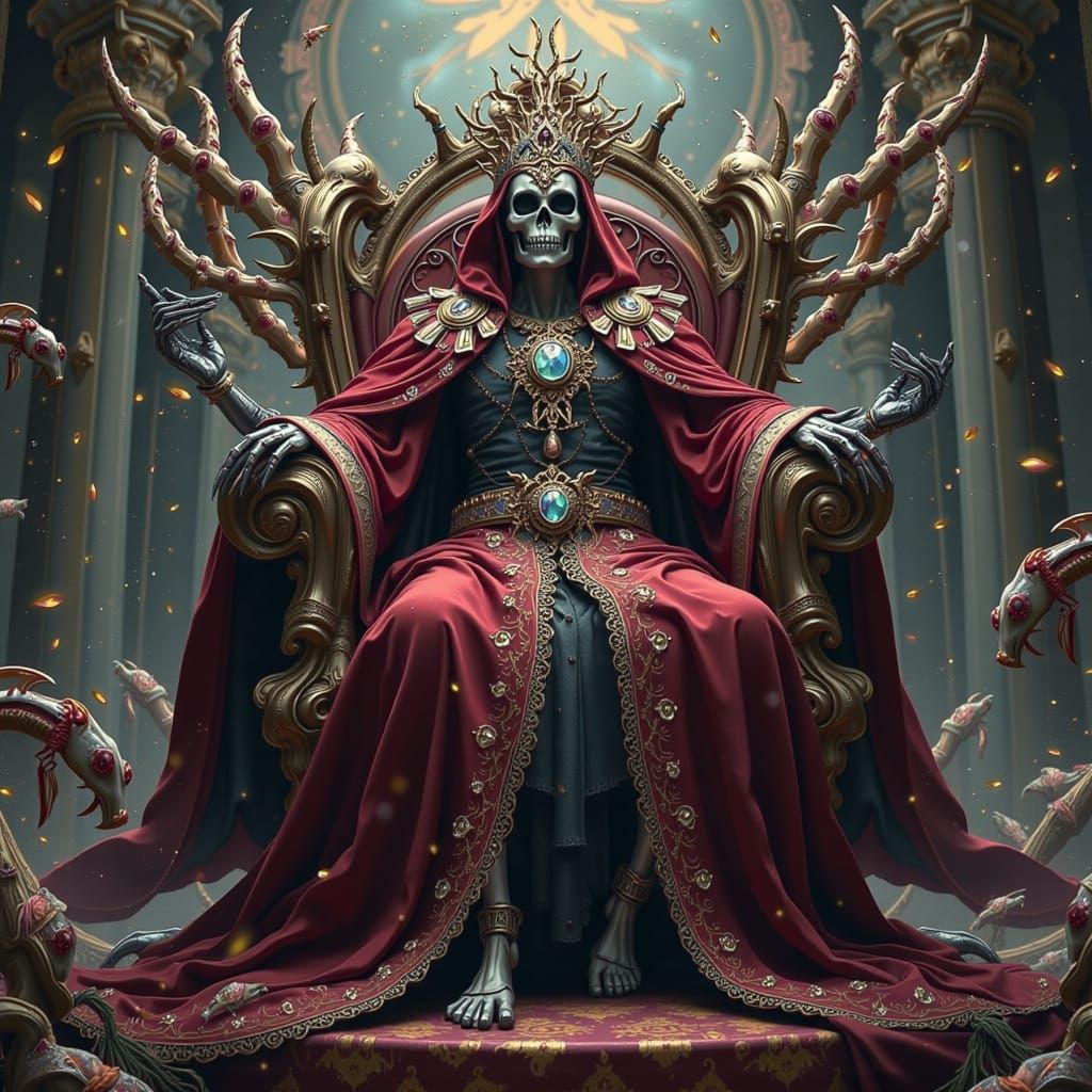 Anthropomorphic Skeleton King in Baroque Style Palace