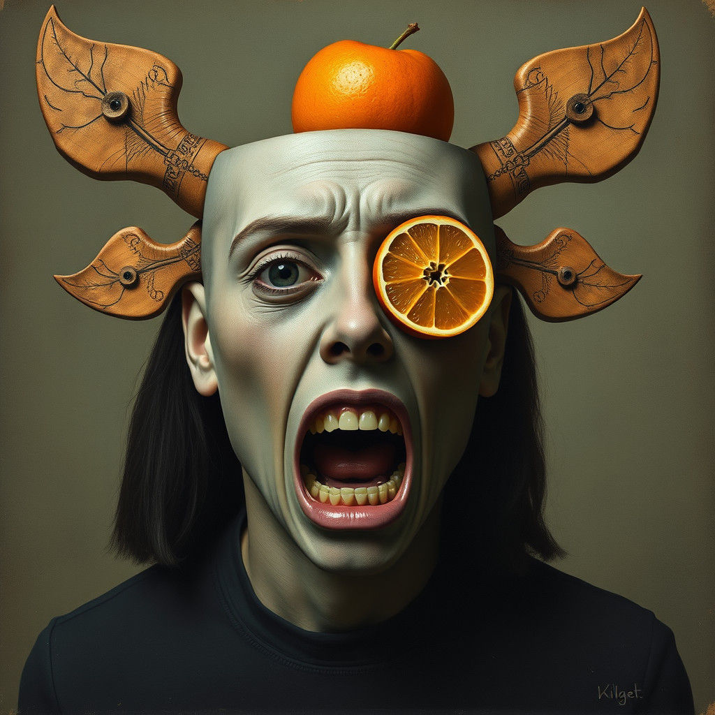 Contemplative Man Surrounded by Fruit