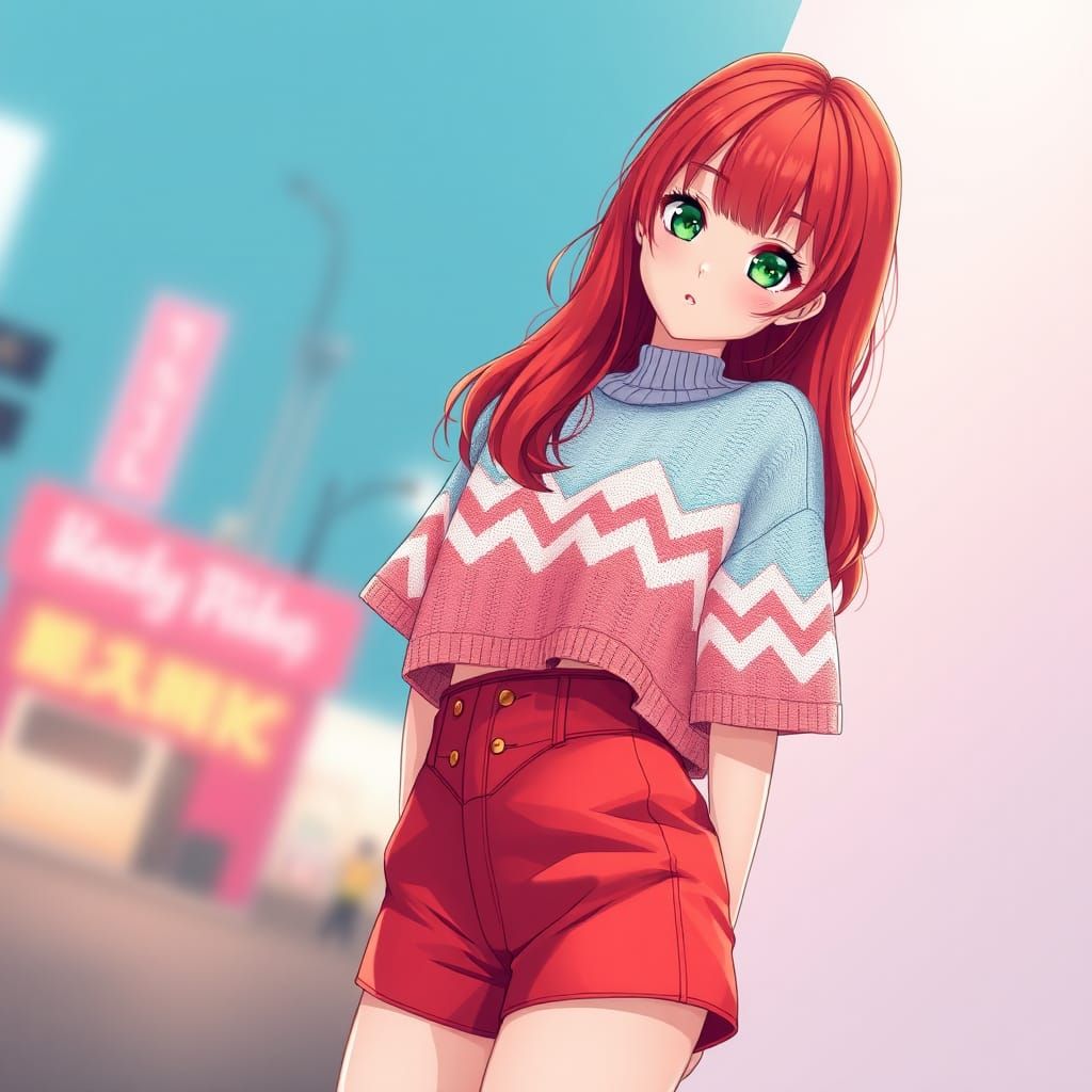 Japanese Girl in K-Pop Outfit, Studio Trigger Style