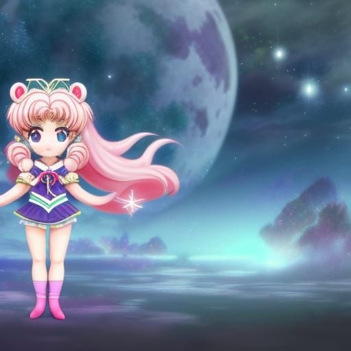Chibi Moon Anime Art: Detailed Digital Painting