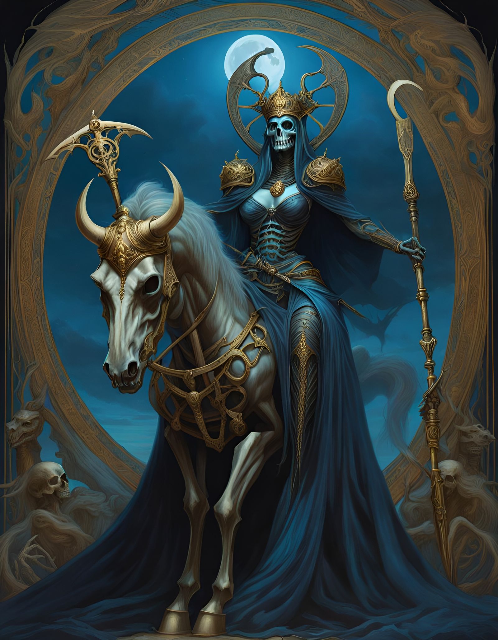 Skeletal Lich Queen of Death Tarot Card