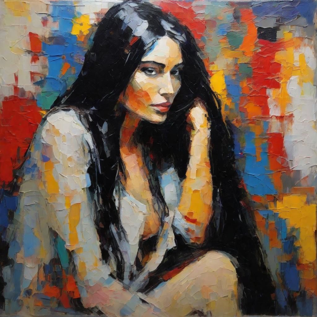 Sensual Woman Portrait in Neo-Impressionist Impasto Style