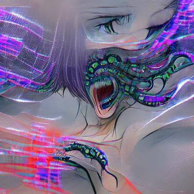 Cyberpunk Tentacles Conveying Intense Emotions