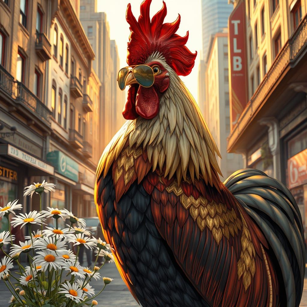 Vibrant Rooster Rules the City Streets