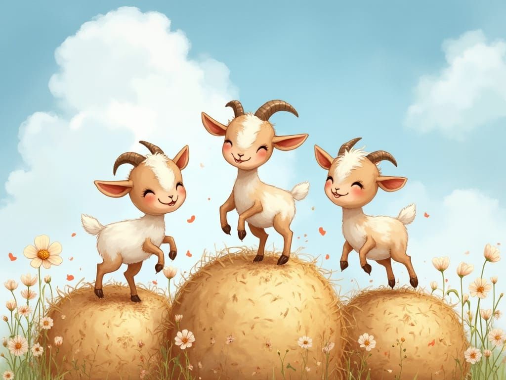 Whimsical Goats at Play in a Sunny Meadow