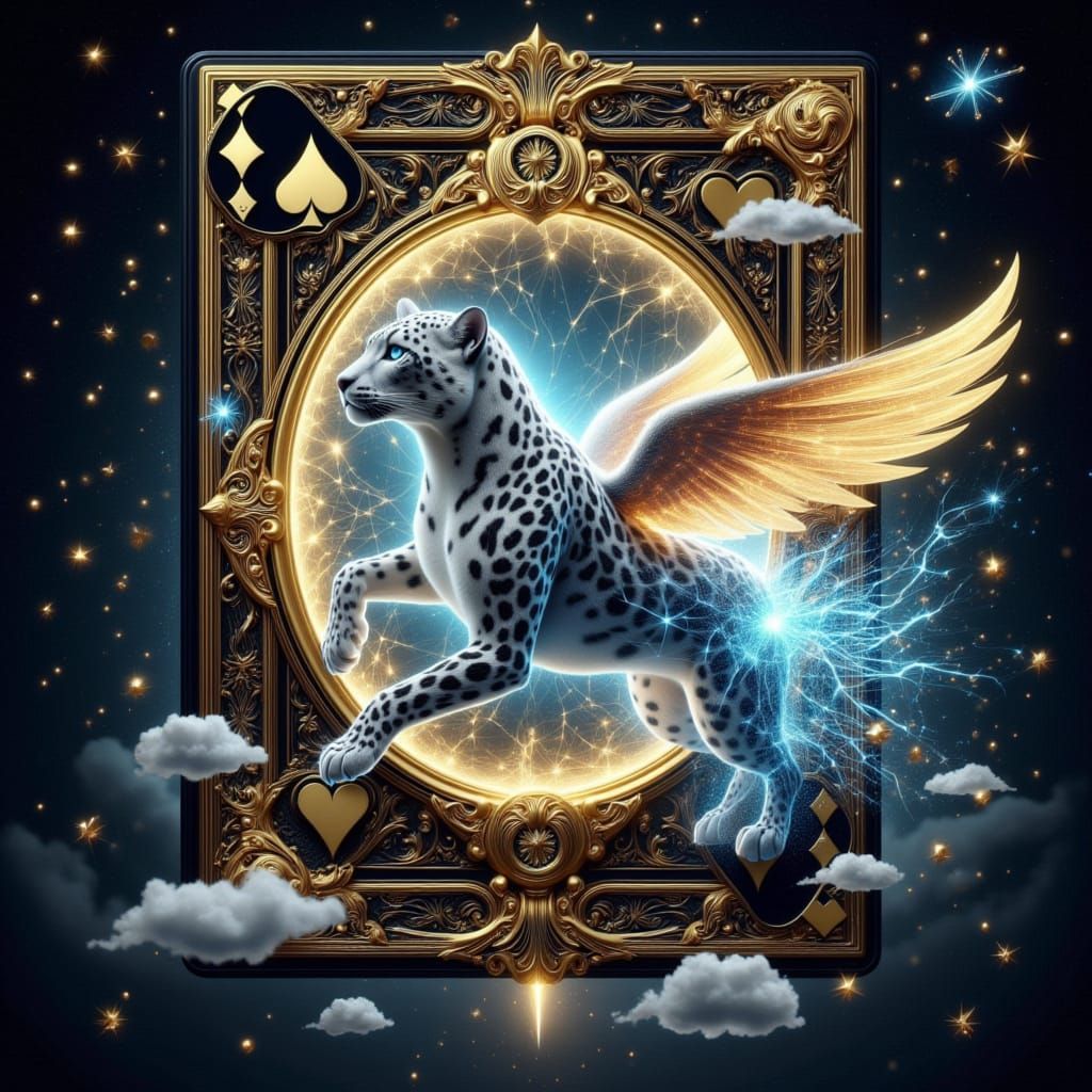 Radiant Feline Angel Emerges from Baroque Card