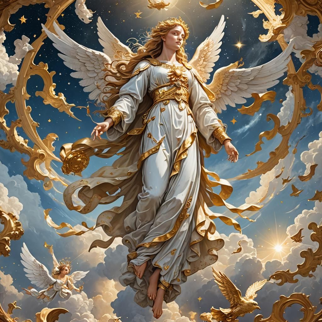 Celestial Angel Descending with Golden Staff