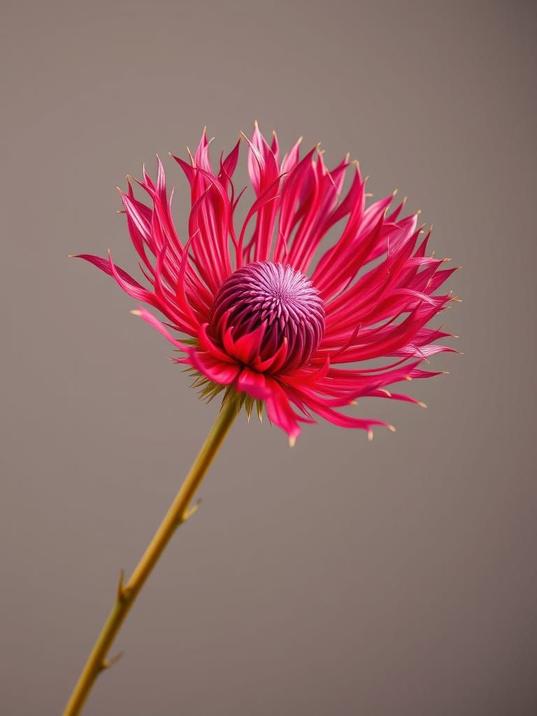Majestic Thistle Flower Levitates in Hyper-Realistic Fractal...