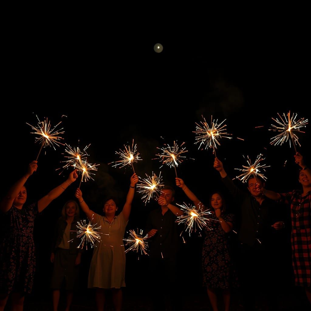 Sparkler Light Trails at Night in Hyperrealistic HDR