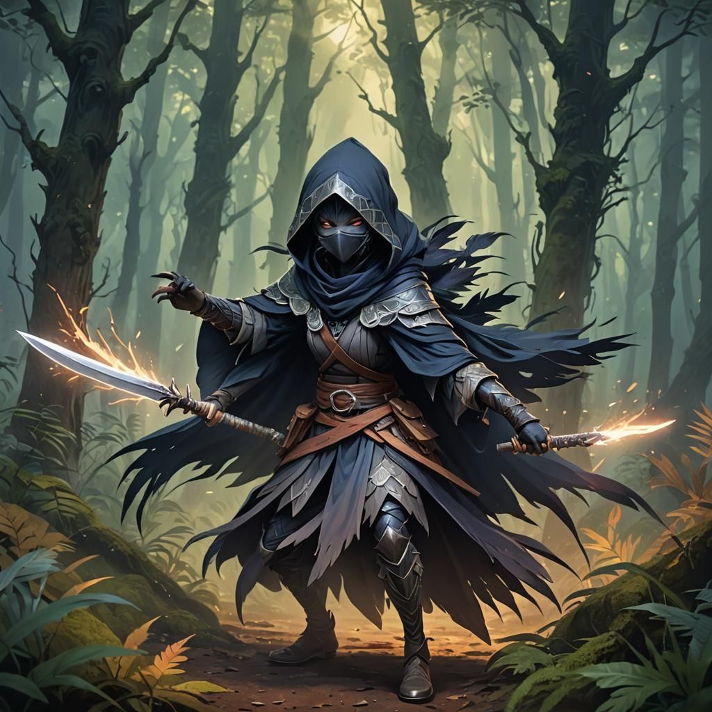 Cute Kenku Rogue in Misty Forest: Anime Style