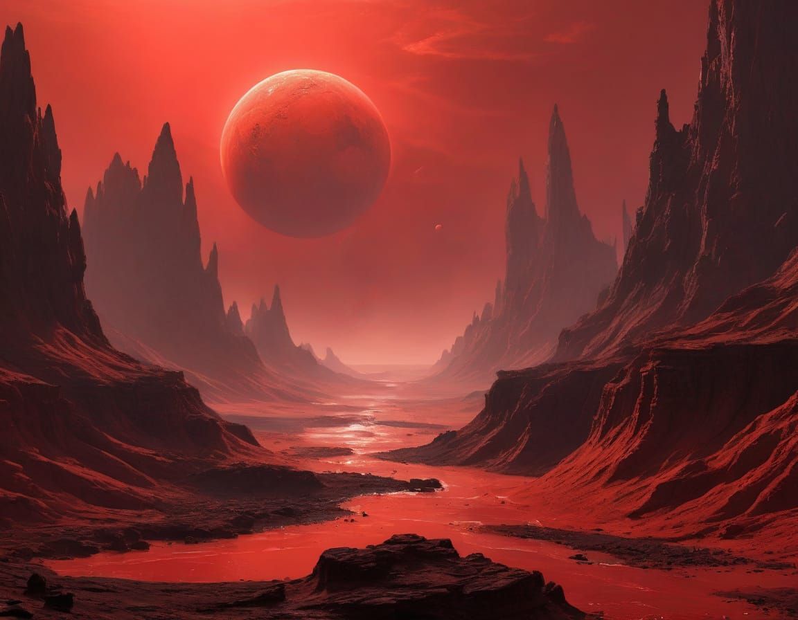 Crimson Cliffs on Red Planet in Sci-Fi Style