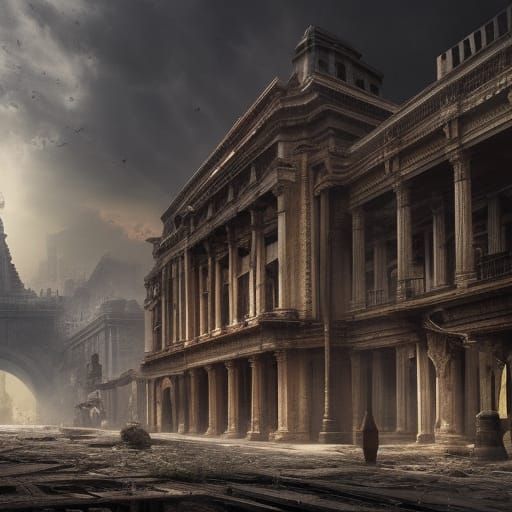 Dramatic Abandoned City Digital Matte Painting