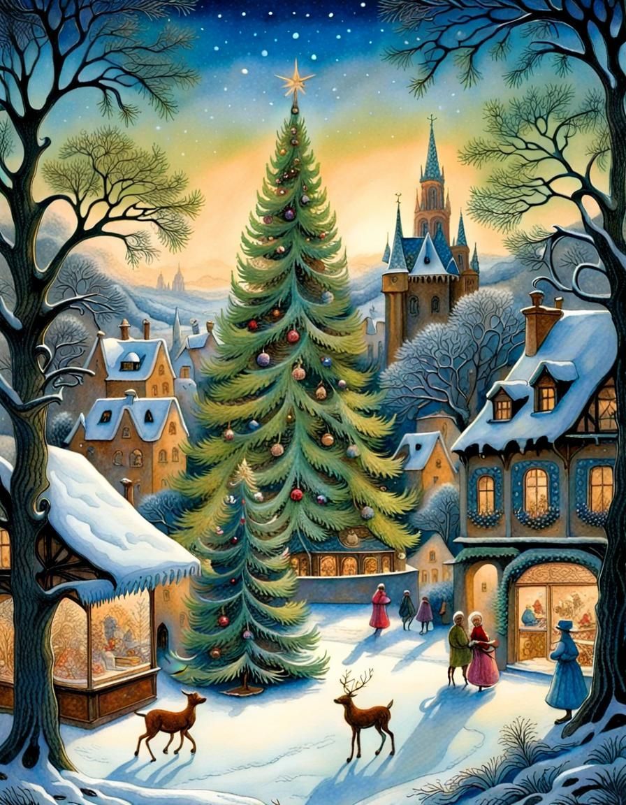 Detailed Christmas Card in Silhouette Animation Style