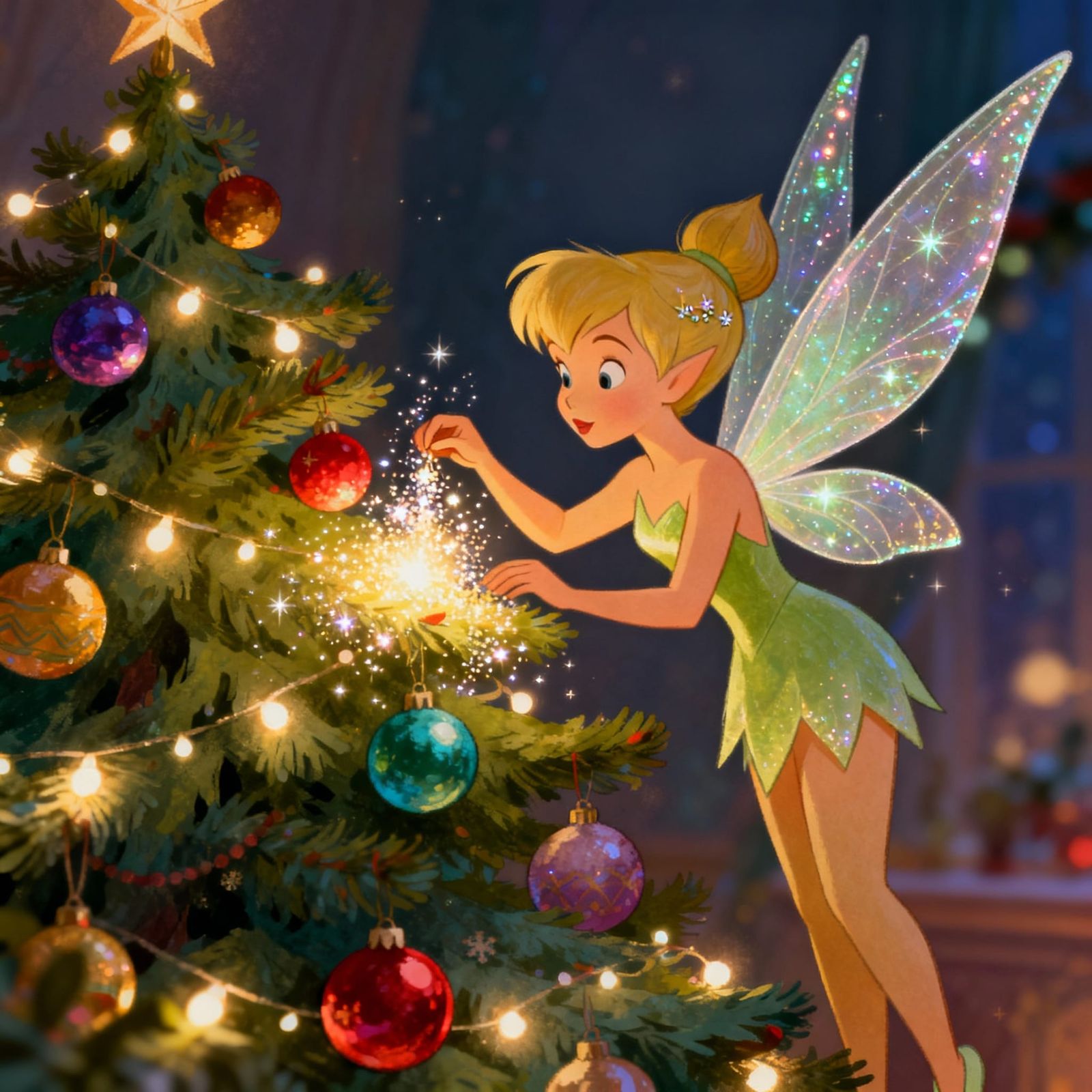 Tinkerbell Decorates Christmas Tree with Fairy Dust in Story...