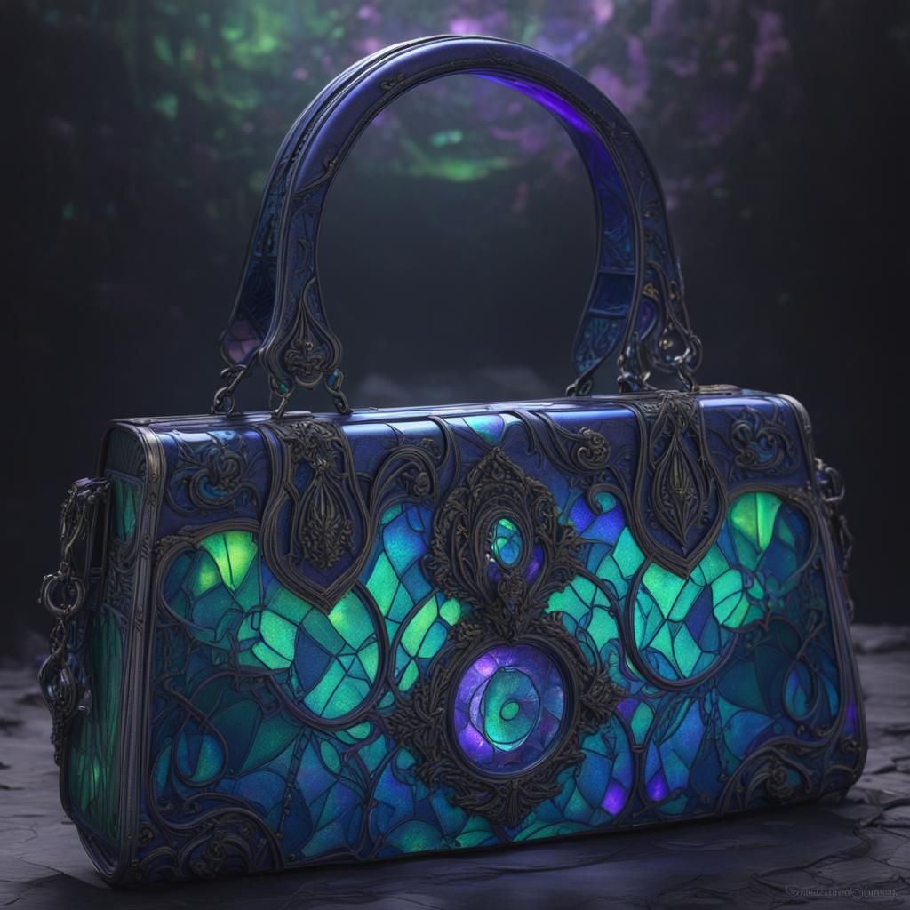 Ethereal gothic holographic blue Multi chromatic handbag wit...