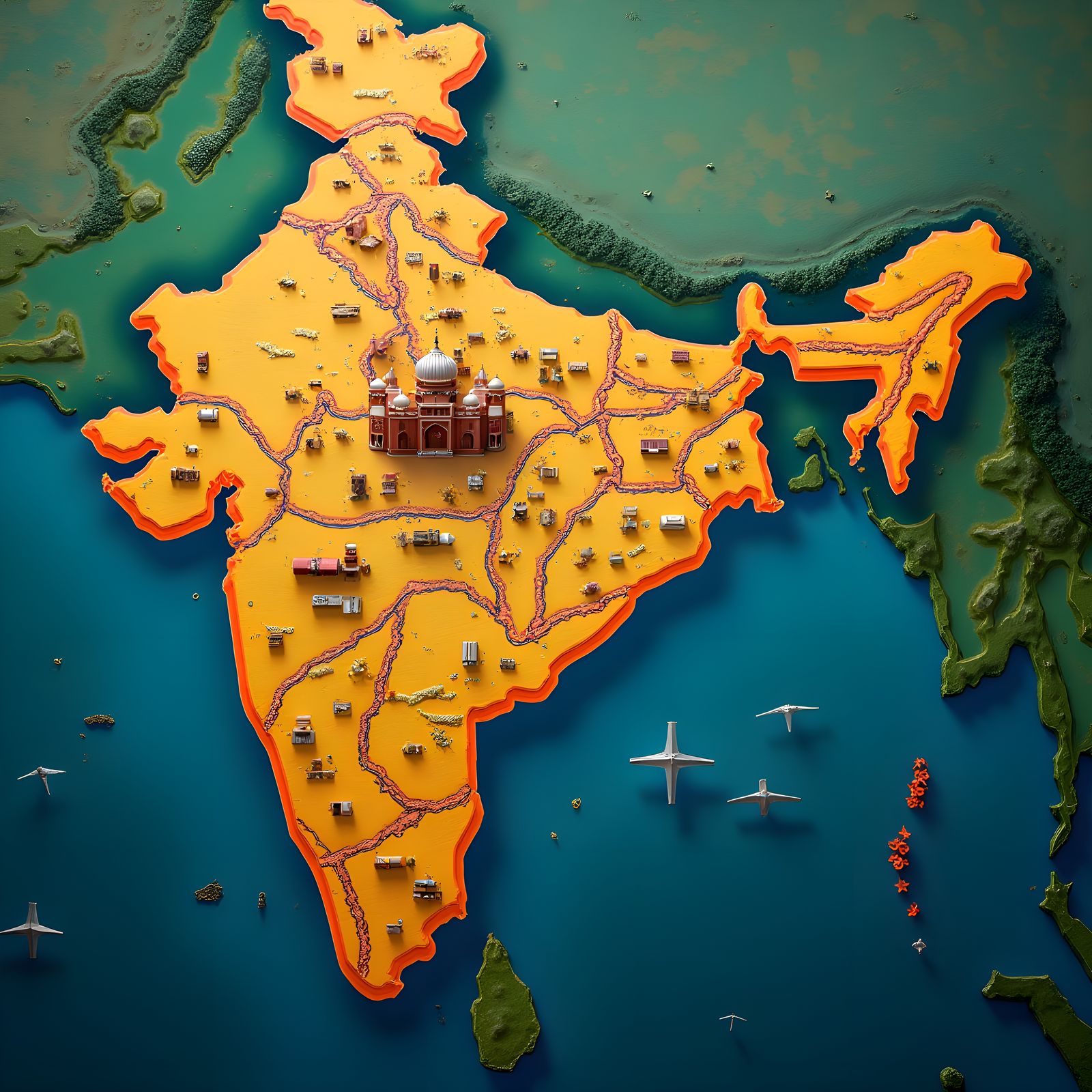 India Map: Parcels Spreading from Mumbai, Matte Painting