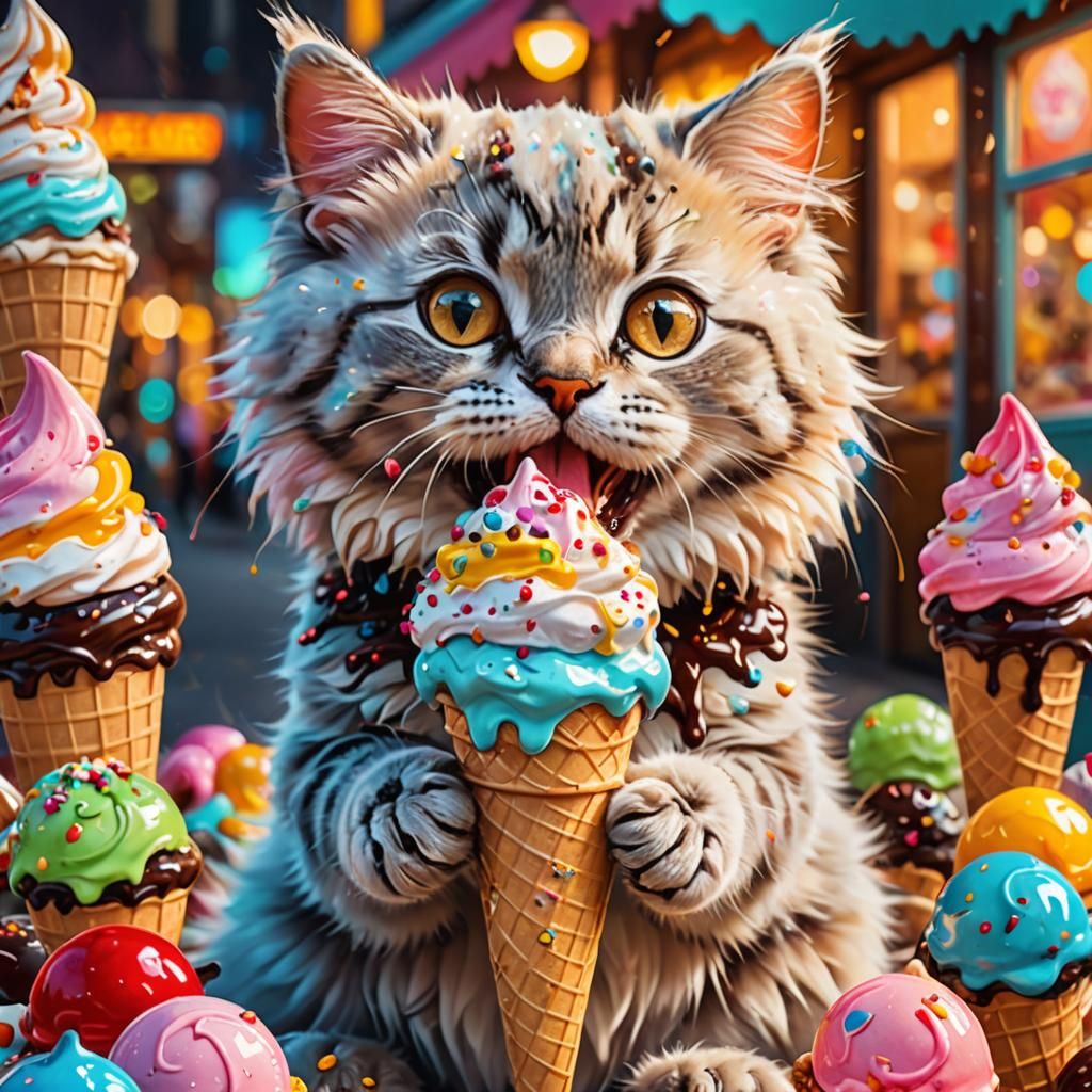 Kitty's Sweet Treat: A Hyper-Realistic Oil Painting