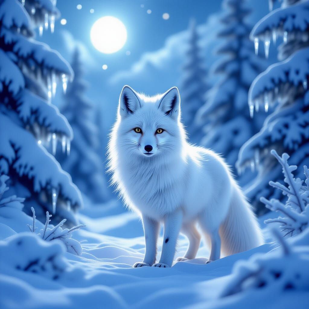 Arctic Fox in Ethereal Winter Wonderland Digital Painting