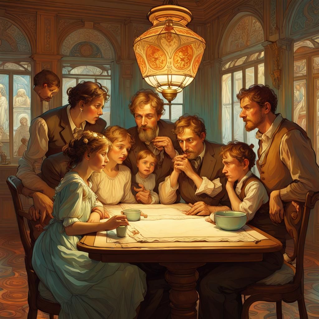 Family Portrait in Alfons Mucha Style