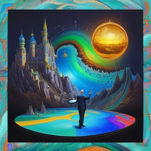 Elderly Man Enjoys VR in Surreal Dalí-Inspired Dreamscape