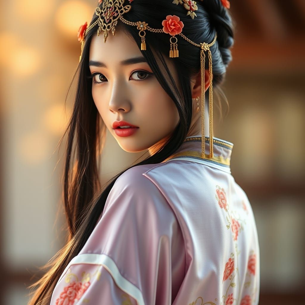 Elegant Hanfu Portrait in Soft Pastel Hues