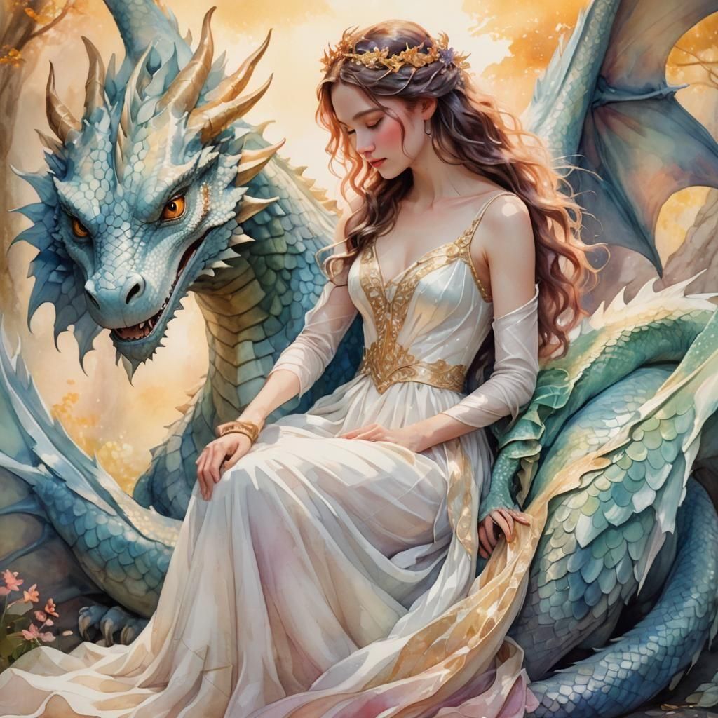 Dragon Lady Snuggling with Dragon Companion