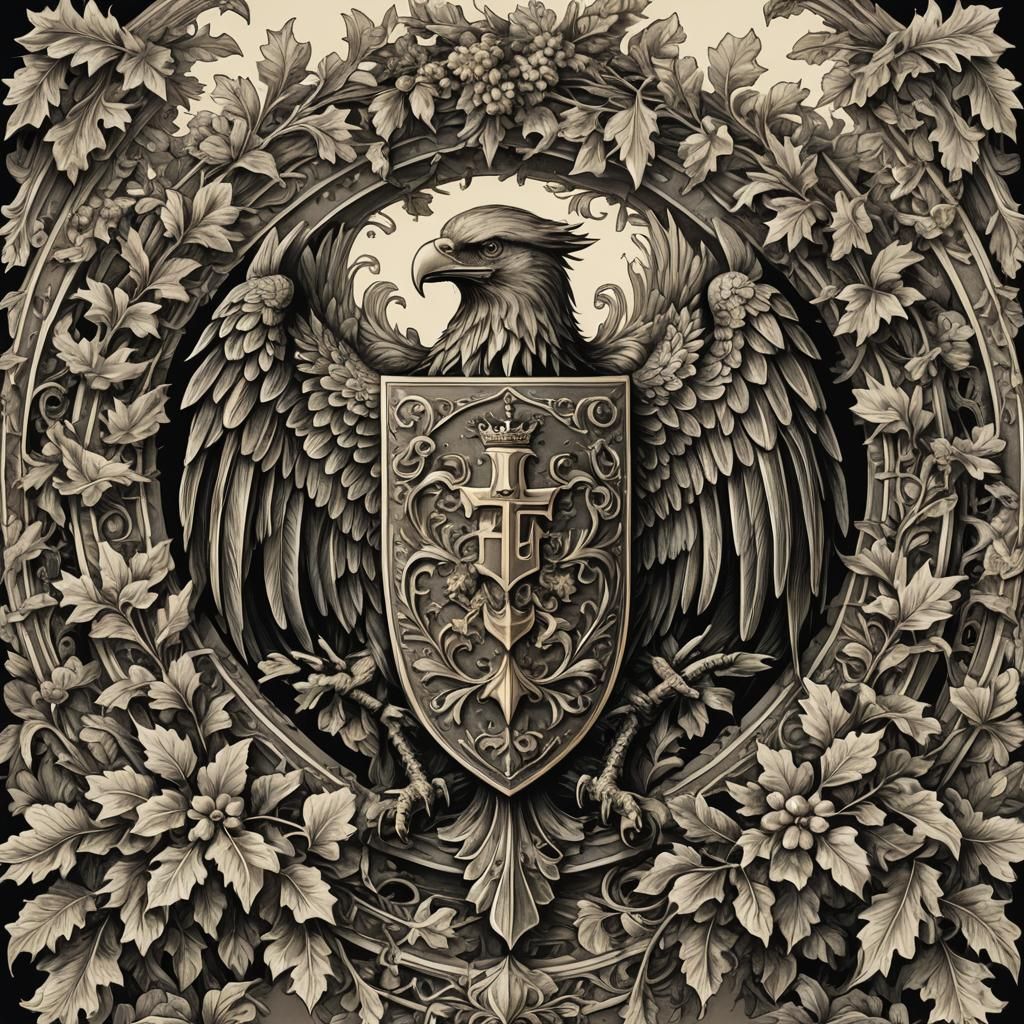 Gothic Eagle Heraldic Shield in Copperplate Style