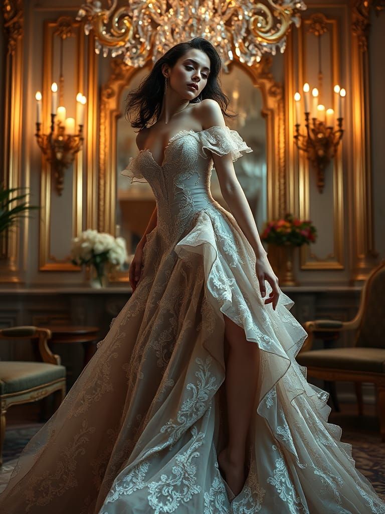 High Fashion Model in Exquisite Haute Couture Gown