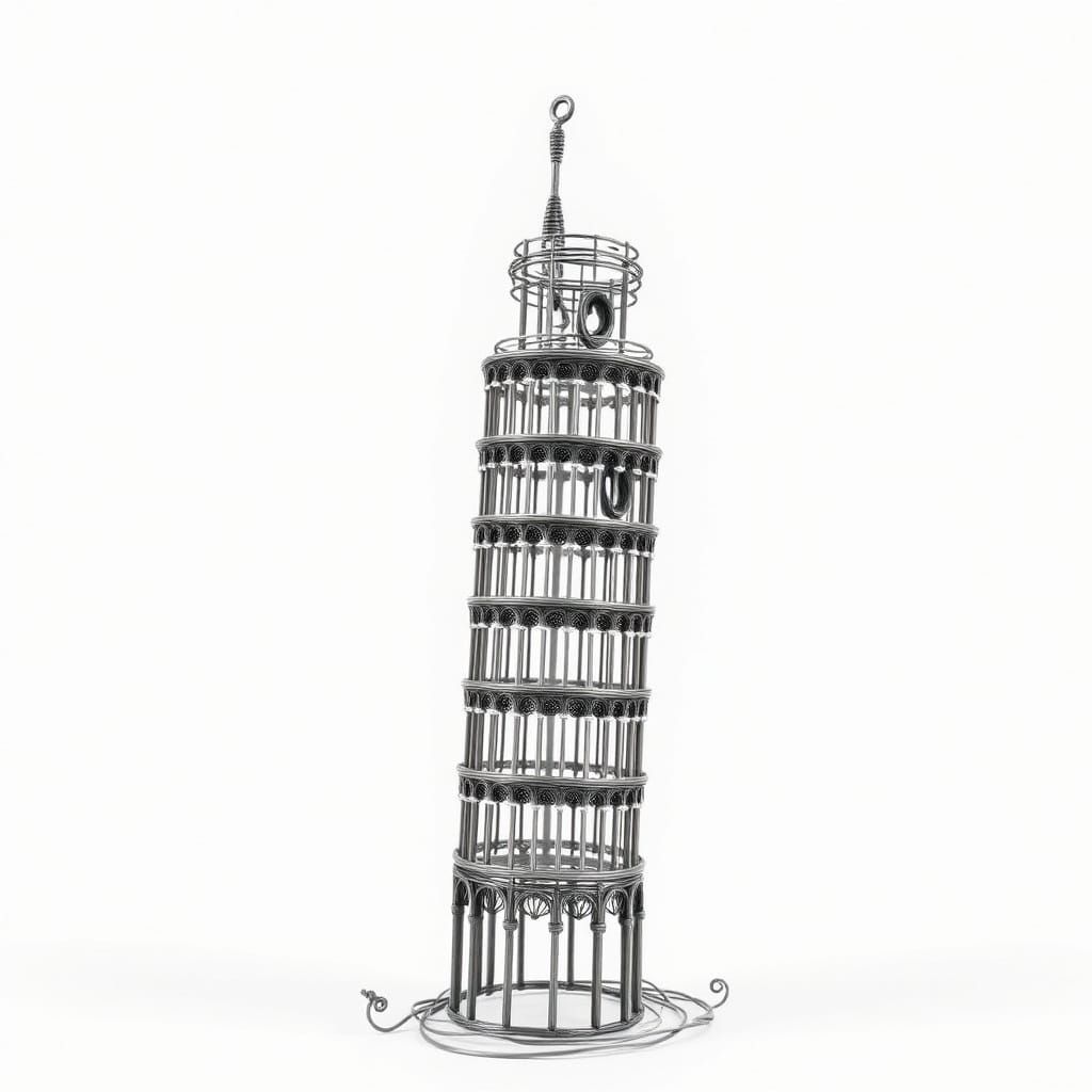 Leaning Tower of Pisa Wire Sculpture in Calder Style