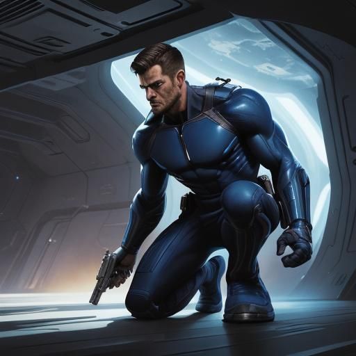 Space Woman Defends Man from Aliens in Comic Art